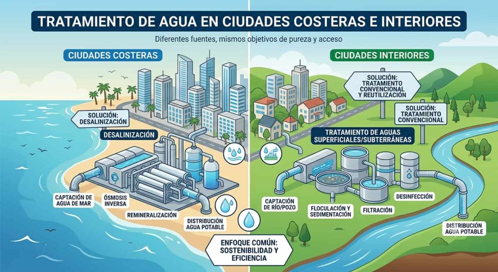 Tratamiento de agua en ciudades costeras e interiores